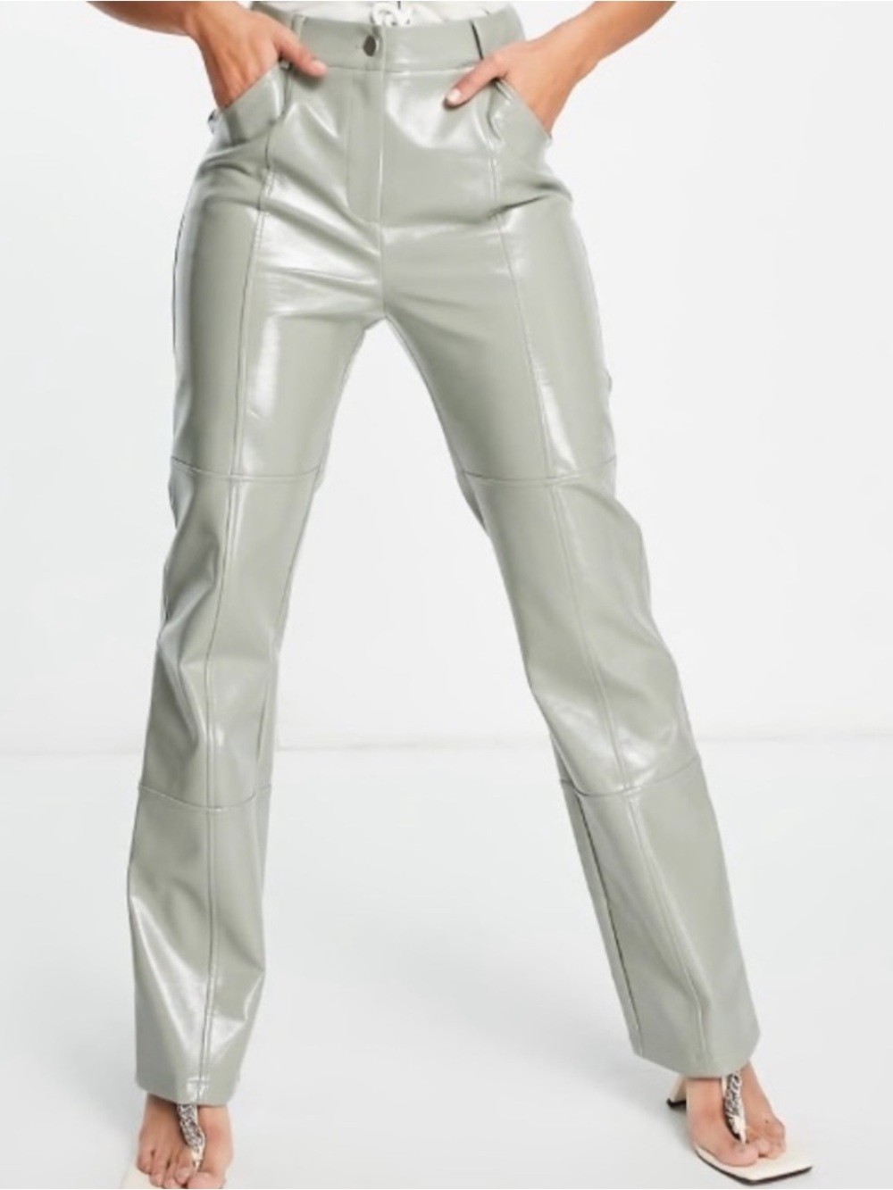 4th + Reckless Sage Green Grey Faux Leather Straight Leg Pants, Women's XS